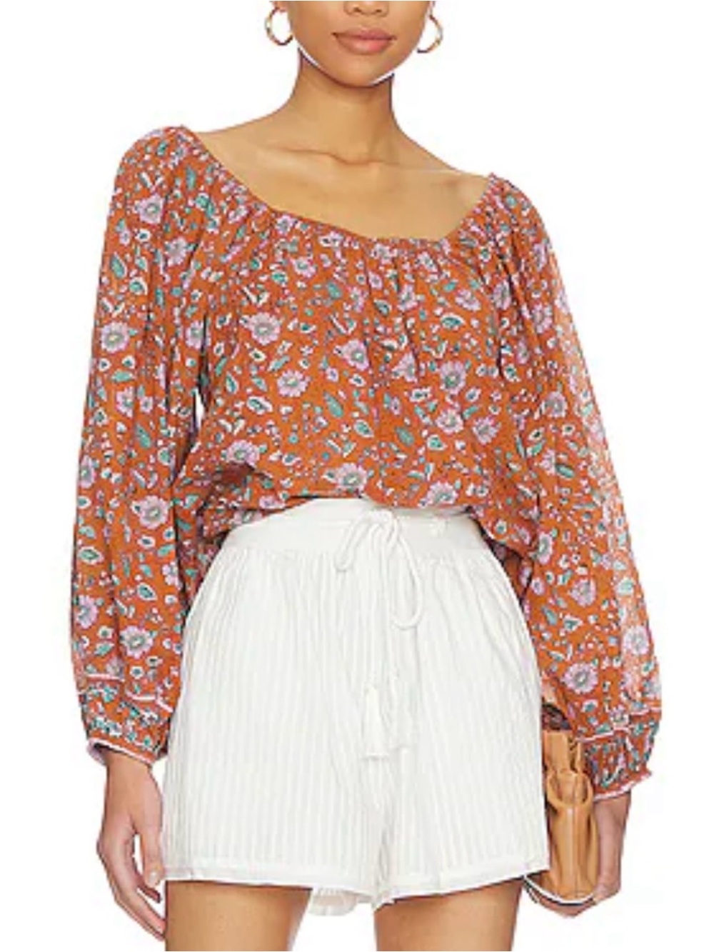 Cleobella The Shania Blouse In Terracotta Floral,Square Neckline, Long Sleeve,XS